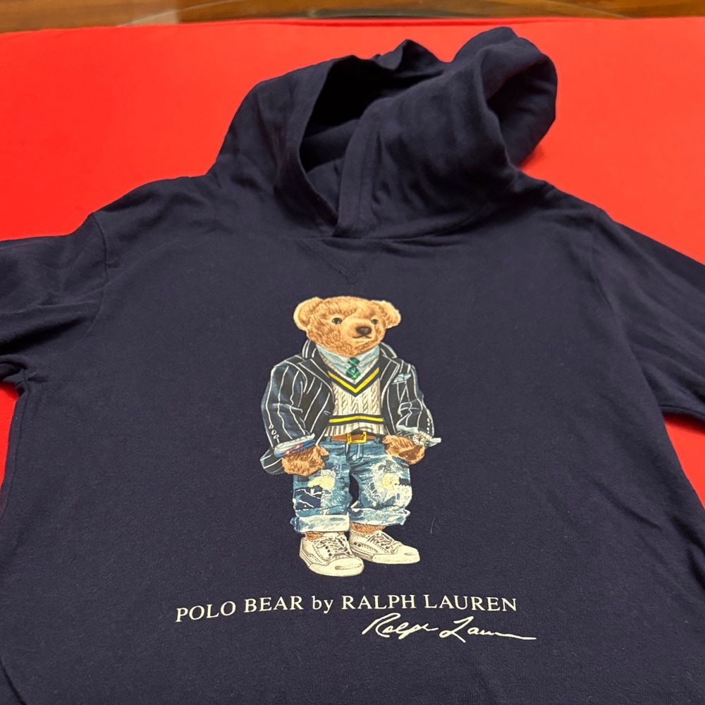 Boys Ralph Lauren Navy Hoodie with Polo Bear Graphic